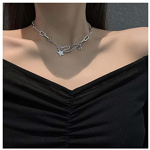 Cimenexe Bohème Kristall Stern Anhänger Choker Halskette Silber Büroklammer Gliederkette Stern Büroklammer Kette Halskette Gepflastert Stern Halsband Halskette Schmuck Für Frauen Und Mädchen