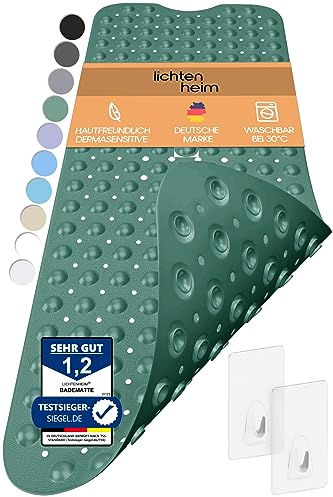 LICHTENHEIM Duschmatte rutschfest Sensitiv 100x40 cm - INKL 2 Haken - Badewannenmatte rutschfest - Antirutschmatte Badewanne BPA frei - Badematte schimmelresistent & waschbar (Grün)