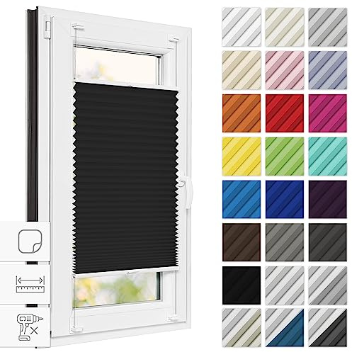 Estika Plissee zum kleben 85 cm x 120 cm - Schwarz - Plissee ohne Bohren, Plissee kleben, Rollos für Fenster ohne Bohren, Jalousien Fenster für innen, Raffrollo, Fenster plissee