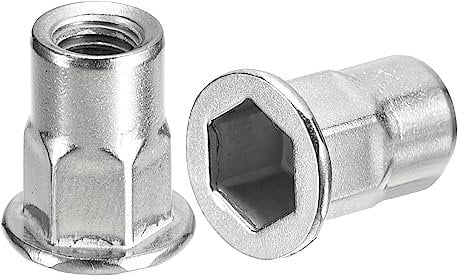 sourcing map M6 Half Hex Body Rivet Nuts, 60pcs 304 Stainless Steel Flat Head Threaded Insert Nuts