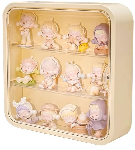 Vitrine transparente pour figurines, objets de collection avec étagères, organiseur mural ou de bureau en plastique, vitrine miniature pour mini jouets en pierre de roche, 30,5 cm (jaune)