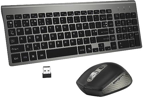 Wireless Keyboard and Mouse Sets - QWERTY UK USB Ful-Size Slim Keyboard Silent Mouse for Windows PC/Laptop/Surface/Mac (Gray)