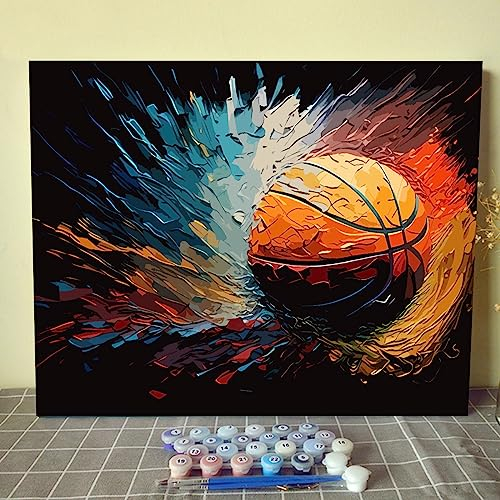 Walarky Malen nach Zahlen Basketballbild, Ölgemälde-Set für Kinder und Erwachsene, Acryl-Ölgemälde auf Leinwand, Zahlenmalerei, Bastelsets für Jungen, Schlafzimmer, Dekoration, DIY-Rahmen, 40,6 x 50,8