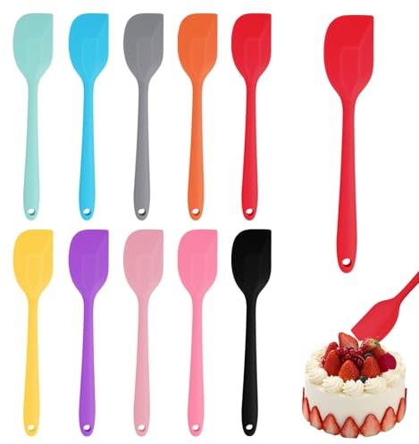 FIHODONE 10 Stück Teigschaber Silikon Mehrfarbig 21 cm, Pfannenwender Silikon 230° Hitzebeständiges, Silicone Spatula Backzubehör, Teigschaber Küchenschaber für Kochen und Backen