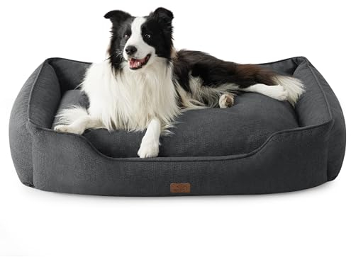 BEDSURE waschbar Hundebett Grosse Hunde - 90x69x25 cm Hundekorb mit erhöhte Ränder und abnehmbarem Bezug, rutschfest Hundesofa für mittlere große Hunde, grau