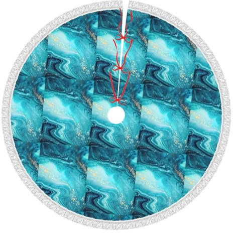 Tapete de poliéster con estampado de mármol azul y dorado para árbol de Navidad, decoración de falda de árbol de Navidad, accesorio para árbol de Navidad