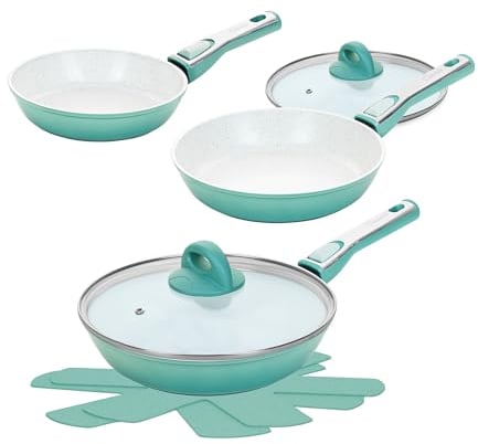 Cerafit Revolution, set di padelle 7 pezzi da 20 + 24 + 28 cm, 2 coperchi in vetro, inserto in ceramica, antiaderente, manico rimovibile, adatto a tutti i piani cottura, induzione, forno, lavabile in
