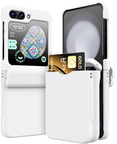 TECHGEAR for Samsung Galaxy Z Flip 5 Card Holder Case [2x Card Wallet Case] Premium Hybrid Tough Rugged Protective Bumper Case [Hinge Cover] Heavy Duty Protection for Samsung Galaxy Z Flip5 (White)