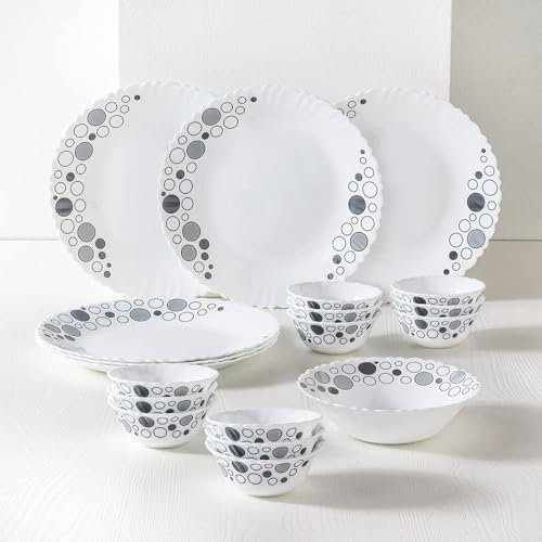 Four Leaf Luna Silk Series Opalware Dinner Set | 19 Pieces for Family of 6 | Microwave & Dishwasher Safe | Bone-Ash Free | Crockery Set for Dining & Gifting | Plates & Bowls | White