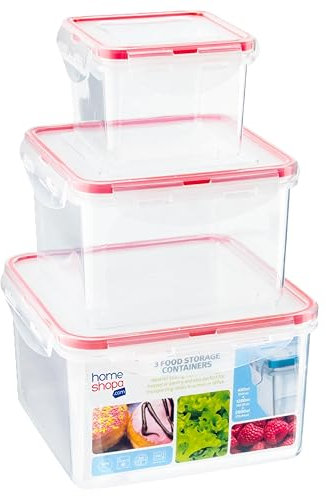 HOMESHOPA Plastic Airtight Food Storage Containers, 3 Pack Square BPA Free Leakproof Stackable Reusable Lunch Boxes, Meal Prep Container for Kitchen & Pantry, Microwave Freezer Dishwasher Safe