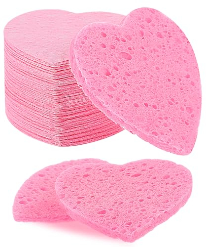 Gesichtsschwamme 55 Stück Herzförmige Komprimierte Gesichtsschwämme Rosa Wiederverwendbare Natürliche Reinigungsschwamme für Beauty Spa Gesichtsreinigung Make-up-Entferner