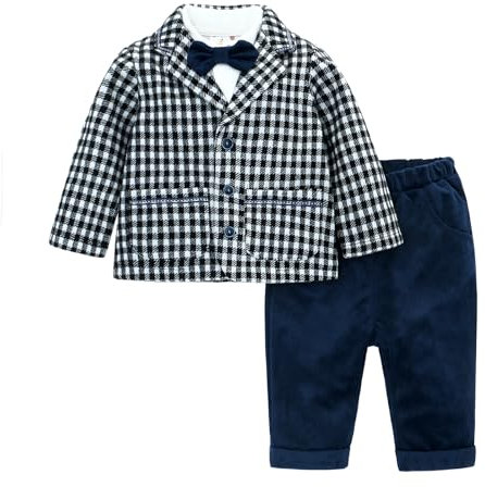 famuka Bambino Abiti Smoking Bimbo Tutine Abiti Giacche Eleganti Blazer Nozze Battesimo Elegante Abbigliamento (Grigio, 24M