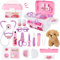 HYAKIDS Tierarztkoffer Tierarzt Spielzeug Arztkoffer Kinder, Doktorkoffer Kinder mit Hund Spielzeug, Tierarzt Spielset Rollenspiel Spielzeug für Mädchen Junge ab 3 Jahre