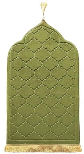 LAVAMOND Gepolstert Gebetsteppich Türkischer Stil Seccade Weich Prayer Mat für Eid Reisen Ramadan Islamischer Muslimische Matte Muslim Gebets Beten Teppich Herren Damen - Teppich Dicker Stoff (Grün)