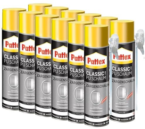 Pattex Classic PU-Zargenschaum, PU-Schaum mit höchster Formstabilität und für höchste Belastung, zum füllen und dämmen, 12x400ml
