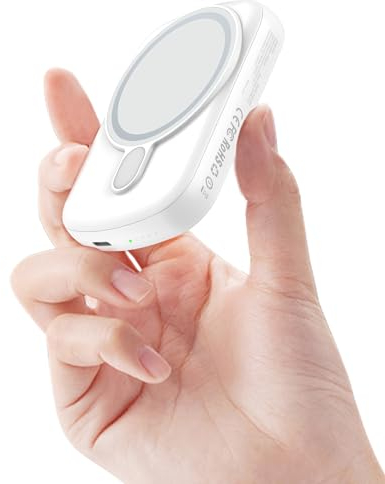 ISIX Bateria Externa Carga Rápida Inalámbrico, Batería Externa Magnético Compatible con Magsafe para iPhone 12/13/14/15, Power Bank Portatil 10000mAh con Cable USB-C, Blanco + Gris