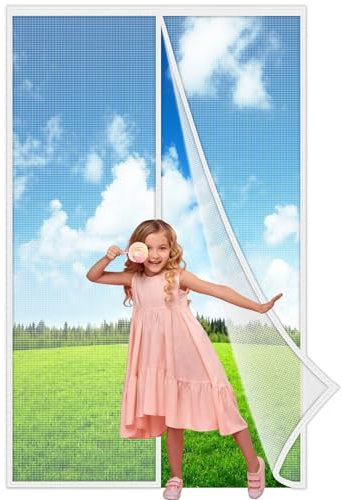 Reinforced Cat Screen Door 315x245 cm, Heavy Duty Pets Proof Screen Door with Zipper, Prevent Dogs Cats Running out from Home White, Reinforced