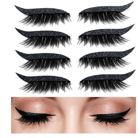 Eyeliner-Sticker, Glitzer-Eyeliner-Sticker, 8 Paar Wimpern-Sticker, wiederverwendbare Augenlid- und Wimpern-Sticker, Make-up-Sticker, wasserfest (schwarz)