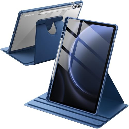 JETech Custodia Rotante per Samsung Galaxy Tab S10+ 2024/Tab S9 FE+/S9+ 2023 12,4 Pollici con S Pen Holder, 360 Gradi Rotazione Protettiva Supporto Cover Chiaro Retro (Navy)