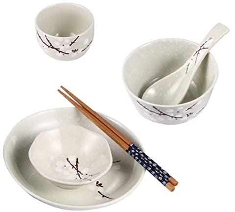 Amosfun Praktisches Japanisches Geschirrset Für Eine Person 6-teilig Keramikgeschirr-set Elegantes Pflaumenblütenmuster
