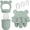 Baby Fruchtsauger & 3 Schnuller mit Eisform Set - Grüner Silikon Nahrungsschnuller mit Beißring, Fruchtschnuller für Obst & Gemüse, Eiswürfelform mit Deckel | Broemba