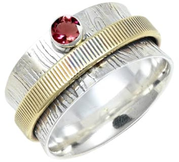 Tourmaline rose cultivée en laboratoire Bague tournante en argent sterling 925 Bague de méditation Bijoux TSR1210AR_29 (75 (23,9)), 75 (23.9), Métal précieux Pierre précieuse, Tourmaline rose cultivée