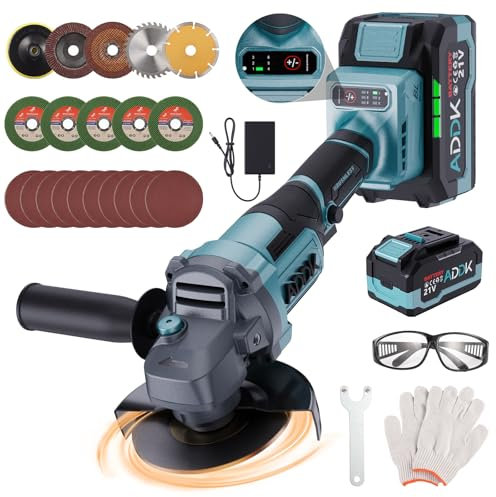 Meuleuse d'Angle Sans Fil 125mm 21V - Moteur Sans Balais 9000 tr/min - 2 Batteries 4.0Ah Li-ion - 6 Vitesses - Pour Métal/Bois/Pierre - Kit Complet avec Disques & Accessoires