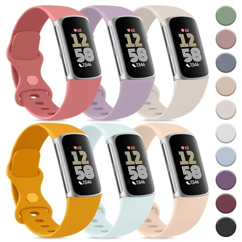 Tobfit 6 Stück Armband für Fitbit Charge 6 Armband/Fitbit Charge 5 Armband Damen Herren,Silikon Sport Ersatzarmbänder für Fitbit Charge 6/ Fitbit Charge 5