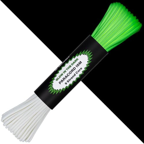 Brotree Paracord Fluoreszierende Leuchtend Im Dunkeln Schnur Seil 4mm 15m Paracord 550 mit 9 Kern für Basteln, Heimwerken, Zelt, Camping