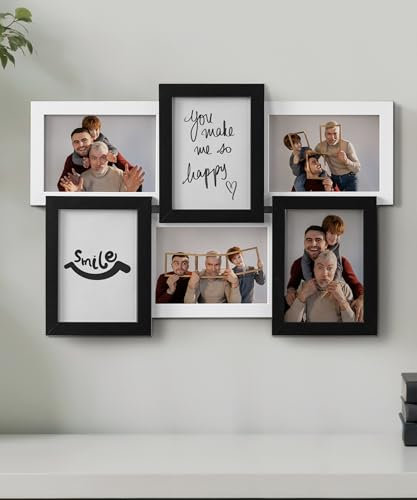 SUMGAR Cadre Photo Collage 10x15 Noir et Blanc Set de 6, Cadre Photo 10x15 pour Bureau ou Mural, Cadeau Famille Mariage