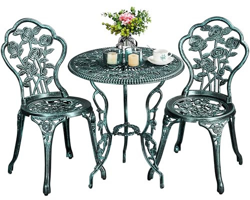 Yaheetech 3tlg. Bistro Set Balkonset Gartenset mit Stühlen Gartenmöbel-Set Zwei Sitzhocker Gartenmöbel im antiken Stil Aluguss Grün