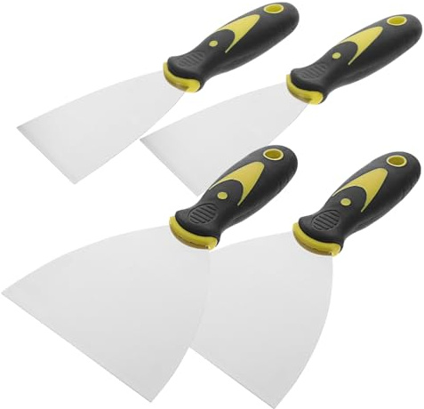 Tapetenschaber aus Edelstahl mit Griff für Trockenbau und Wandspachtel | Silberfarbenes, 2, 5 und 4 Zoll, zum Entfernen von Tapetenkleister und Losem Putz, 4 Stück