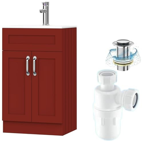 BELOFAY Under Sink Bathroom Cabinet Floor Standing Storage Cupboard Basin Unit, 500mm Vanity Unit Basin, Waste and Trap, Tap not Included (Crawley Terracotta)