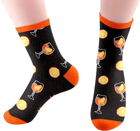 Chaussettes de fête avec motif verre à vin – Chaussettes fantaisie amusantes pour femme/homme/enfant, durables et respirantes, cadeaux parfaits pour Aperol, mariages, fêtes (UK, Alpha, M, M, standard