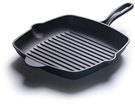 VGVSBG Quadratische Grillpfanne aus Gusseisen, quadratische Bratpfanne/fettfreie Fritteuse, & Elektroherde, zum Braten von Steaks, BBQ-Bratpfanne, schwarz