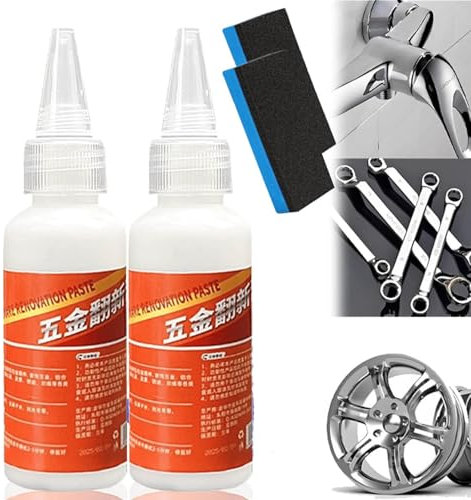 Crema per polacco cromata e metallo da 60 ml con spugna, rimozione della ruggine multifunzione per ottone in acciaio inossidabile, restauratore polacco pesante e protezione (2pcs)