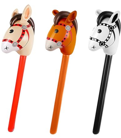 3Pcs Inflatable Horse Stick, Inflatable Hobby Horse Set 21x95cm(aged 15 +) | Black Red Brown,Pony Stick Party Props, Suitable for Horses Themed Birthday Parties Decoration