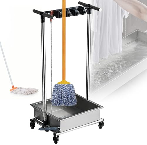 Cleaning Utility Cart On Wheels, Cleaning Tools Organizer, With Water Tank, Stainless Steel, Movable Floor-Mounted Mop Rack, for Home Laundry Room Garage, Garden