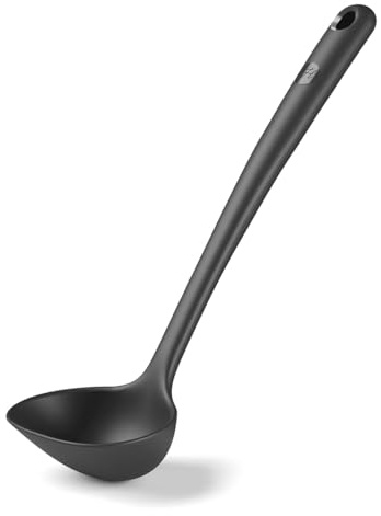 Hoffmann Schöpfkelle aus Edelstahl mit Silikonummantelung – 32 cm, anthrazit, hitzebeständig bis 200 °C, lebensmittelecht, spülmaschinenfest, Fassungsvermögen 90ml, Suppenlöffel,Suppenkelle