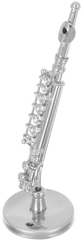 BAZEITFLOW Miniatur Flöte Silbernes Windinstrument Modell mit Ständer und Schwarzer Aufbewahrungsbox Detailgetreues Puppenhaus Zubehör Langlebige Dekorative Querflöte für Wohnkultur und