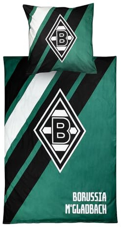 Borussia Mönchengladbach Bettwäsche „Block Stripes“ | Offizieller Fanartikel Fohlenshop | Fan-Bettwäsche mit Vereinslogo & Schriftzug |100% Baumwolle | Mit Reißverschluss | Modernes Streifen-Design