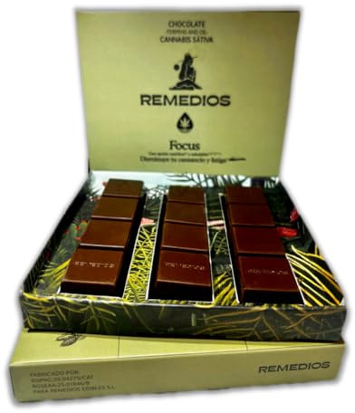 Chocolate Cannábico Remedios FOCUS – Lingotes de Chocolate Blanco & Negro con Gianduja de Pistacho (120 g)