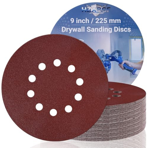 12 disques de ponçage à crochet 225 mm 10 trous, papier de ponçage grain 40 | Extra Grossier, Feuilles de ponçage rondes en alumine, pour Mur, Bois, Métal et ponceuse de cloison sèche