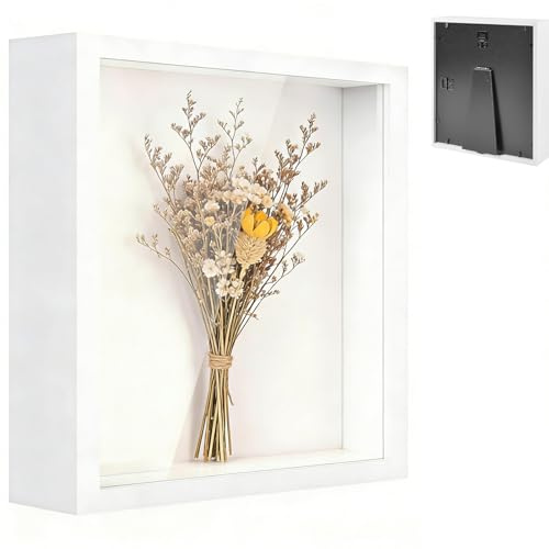 Aarcyye Cornice Portafoto 3D, Cornice Profonda 3 cm, 30 x 30 cm, con Lastra Acrilica Trasparente, per Foto, Collage, Bouquet, Bianco