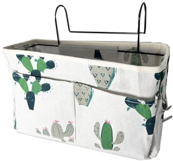 HNJKJEU Bett Organizer Bett Tasche mit Darhthaken Hängetasche Hochbett Aufbewahrungstasche für Buch, Magazin, Handy, Kopfhörer Bett Aufbewahrung (Kaktus)