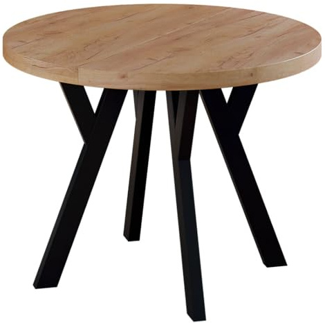 FURNEO Runder Ausziehbarer Tisch für Esszimmer - 100/200 cm - Stilvoll und platzsparend - für Küche (Craft, Holzbeine)