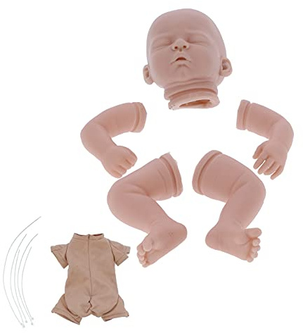 Vroomoto Reborn-Puppen-Set, Reborn-Puppenform, Babypuppen-Set, Puppenteile, 50 cm, Unbemalt, DIY, Silikonkopf, Hände, Füße, Stoffkörper mit Einfach zu Wurzelnden Haaren für