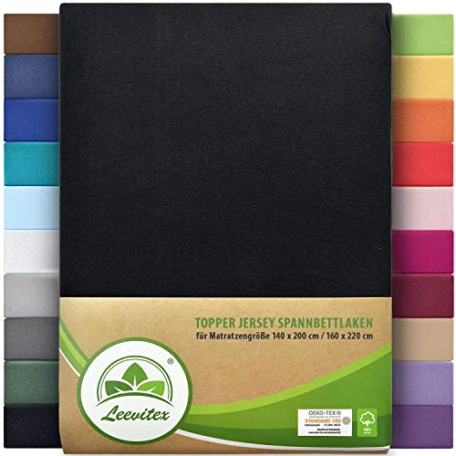 leevitex® Premium Topper Spannbettlaken 140x200–160x220 cm | 18 cm Steghöhe – für Topper & Boxspringbett | 100% Mako-Jersey-Baumwolle | ÖKO-TEX Zertifiziert | 170 g/m² | Schwarz
