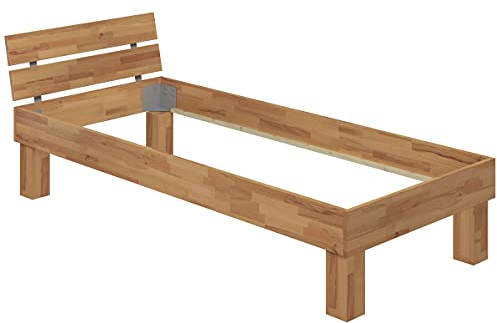Erst-Holz®Extra stabiles hohes Massivholzbett 120x220 Seniorenbett Einzelbett Buche 60.81-12-220 oR