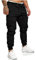 SOMTHRON Herren Elastische Taille Gürtel Baumwolle Jogging Sweat Hosen Plus Size Mode Lange Sports Cargo Hosen Shorts mit Taschen Joggers Activewear Hosen, Black, XL